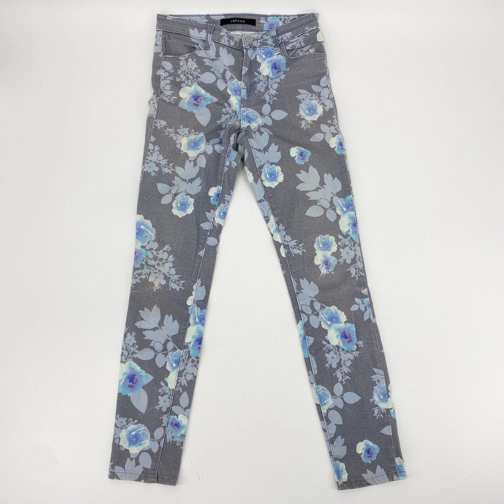 J Brand 620 Super Skinny Jeans Floral Rain Gray Blue Sz 26